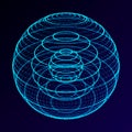 \Abstract 3d sphere. Sphere with twist lines. Glowing lines twisting Logo design. Outer space object. Futuristic technology style