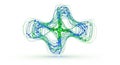 Abstract 3D star network structure with blue and green connecting lines on white background Royalty Free Stock Photo