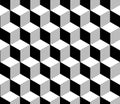 Abstract 3d striped cubes geometric seamless pattern in black and white, vector