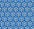 Abstract 3d striped cubes geometric seamless pattern in blue and white, vector Royalty Free Stock Photo