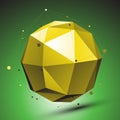 Abstract 3D structure, green vector network backdrop, yellow spherical figure with lines mesh placed over shaded background. Royalty Free Stock Photo
