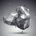 Abstract 3D structure polygonal vector network pattern, grayscale art deformed figure placed over contrast background.