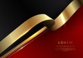 Abstract 3d template diagonal red and black with gold ribbon lines background. Luxury concept with copy space for text Royalty Free Stock Photo