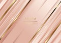 Abstract 3d template rose gold background with gold lines diagonal sparking with copy space for text. Luxury style