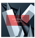 Abstract 3D vector background. Cone and parallelepiped on black background. Blue toned illustration. Primitive