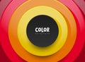 Abstract 3D vector background with layered red, orange, and yellow circles and a black center. Modern, glossy, and dynamic design