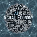 Digital Economy and Technology Word Sphere Royalty Free Stock Photo