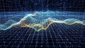 Abstract 3D Digital Data Landscape with Futuristic Grid and Waveform Royalty Free Stock Photo