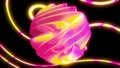 Abstract 3D wallpaper of pink and yellow gradient liquid neon glossy sphere with curves and waves Royalty Free Stock Photo