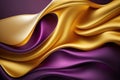 Abstract 3D Wave with Gold and Purple Gradient Silk Fabric Background. AI Royalty Free Stock Photo