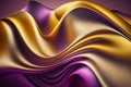 Abstract 3D Wave with Gold and Purple Gradient Silk Fabric Background. AI Royalty Free Stock Photo