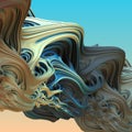 Abstract 3d wavy object, yellow, blue and sand colors . 3d illustration, 3d rendering