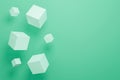 Abstract 3d white cube boxes on green texture with geometric shapes podium. Art 3d cubes background for display product, Royalty Free Stock Photo