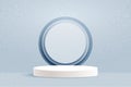 Abstract 3d white cylinder pedestal podium and circle frame. Minimal winter scene for product display presentation. Vector Royalty Free Stock Photo