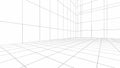Abstract 3D Wireframe Grid Room Perspective Royalty Free Stock Photo