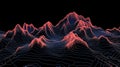 Abstract 3D Wireframe Landscape with Neon Illumination. Digital Topographic Map Data Visualization Royalty Free Stock Photo