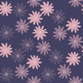 Abstract daisies flowers seamless pattern on purple background. Cute chamomiles floral endless wallpaper Royalty Free Stock Photo