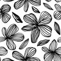 Abstract daisy black line flowers seamless pattern