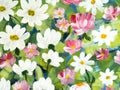 Abstract daisy flowers, original hand drawn, impressionism style, color texture, brush strokes of paint, art background