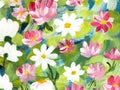 Abstract daisy flowers, original hand drawn, impressionism style, color texture, brush strokes of paint, art background