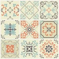 Abstract damask patterns set of nine seamless in retro style for design use. Vector illustration. Royalty Free Stock Photo