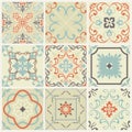 Abstract damask patterns set of nine seamless in retro style for design use. Vector illustration.