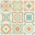 Abstract damask patterns set of nine seamless in retro style for design use. Vector illustration. Royalty Free Stock Photo