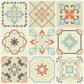 Abstract damask patterns set of nine seamless in retro style for design use. Vector illustration.