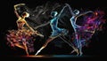 Abstract dancers. Ballet in smoke and light. Colorful women prancing in motion gracefully.