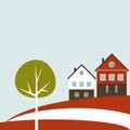 Abstract Danish Flag With Colorful Houses And Tree