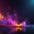 Abstract dark background with bokeh, magic, smoke, and sparks, and neon