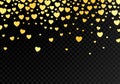 Abstract dark background with bright falling golden hearts. Template background for design card and banner. Happy Valentines day Royalty Free Stock Photo