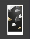 Abstract dark background with gray and golden triangles.