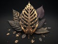 Abstract dark black leaf skeleton background created with Generative AI technology Royalty Free Stock Photo