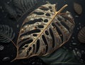 Abstract dark black leaf skeleton background created with Generative AI technology Royalty Free Stock Photo