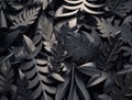 Abstract dark black metallic leaves background created with Generative AI technology Royalty Free Stock Photo