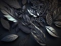 Abstract dark black metallic leaves background created with Generative AI technology Royalty Free Stock Photo