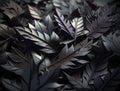 Abstract dark black metallic leaves background created with Generative AI technology Royalty Free Stock Photo