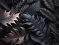 Abstract dark black metallic leaves background created with Generative AI technology Royalty Free Stock Photo