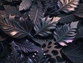 Abstract dark black metallic leaves background created with Generative AI technology Royalty Free Stock Photo