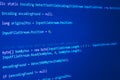 Abstract dark blue background with binary code, programming concept. Technical pattern with symbols software Royalty Free Stock Photo