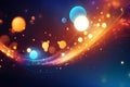 Abstract dark blue background with light blue and gold glow particles, light shine bokeh wallpaper. Holiday concept Royalty Free Stock Photo