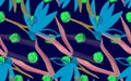 Abstract dark blue botanical tropical seamless pattern