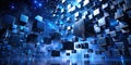 Abstract dark blue cubes floating in a cosmic setting, representing data flow and digital transformation. Generative AI Royalty Free Stock Photo