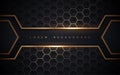 Abstract dark blue and gold hexagonal background