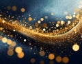 Abstract Dark blue and gold particle. Christmas Golden light shine particles bokeh for background Royalty Free Stock Photo