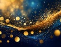 Abstract Dark blue and gold particle. Christmas Golden light shine particles bokeh for background Royalty Free Stock Photo