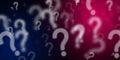 Abstract dark blue and magenta background with flying question marks