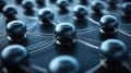 Abstract dark blue network of interconnected spheres with thin wires, suggesting technology and data Royalty Free Stock Photo