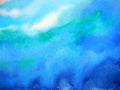 Abstract dark blue sky water sea ocean wave watercolor painting Royalty Free Stock Photo